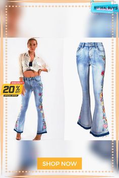 Flared and Embroidery Jeans Women's Floral Skinny Denim Pants Womanwide Leg Jeans High Waist Denim Blue Bottoms With Floral Embroidery, Embroidered Denim Blue Jeans For Summer, High Waist Floral Embroidery Jeans For Spring, Spring High Waist Bohemian Jeans, Bohemian High Waist Jeans For Spring, Spring Bohemian High Waist Jeans, Stretch Denim Jeans With Embroidery, Embroidered Wide Leg Flare Jeans For Spring, Embroidered Stretch Straight Leg Bottoms