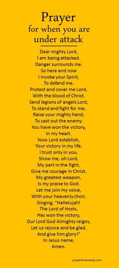 a yellow background with the words prayer for when you are under attack