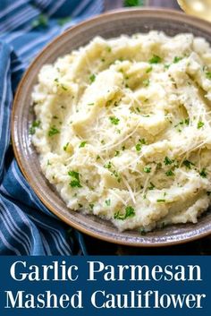 garlic parmesan mashed cauliflower on a plate