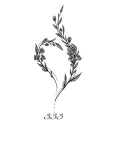 a black and white drawing of flowers with the number three in it's center