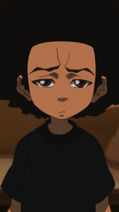 an animated image of a person with black hair and brown eyes looking at the camera