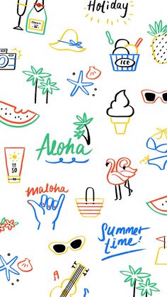 an image of summer time doodles on a white background