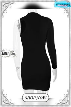 Women's Autumn and Winter Sexy One Shoulder Long Sleeve Bodycon Dress Fitted One-sleeve Mini Dress, One Shoulder Stretch Bodycon Dress For Party Season, Elegant Fitted One Sleeve Mini Dress, Sheath Bodycon Dress For Club And Party Season, One-sleeve Bodycon Mini Dress For Evening, Bodycon One-sleeve Evening Mini Dress, One Sleeve Bodycon Mini Dress For Evening, One-shoulder Stretch Bodycon Dress For Club, One Shoulder Stretch Bodycon Club Dress