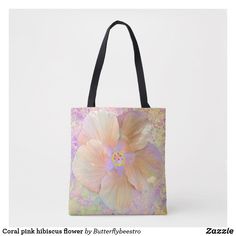 Coral pink hibiscus flower tote bag Hibiscus Flower Tote Bag, Flower Tote Bag, Flower Tote, Cute Tote Bags