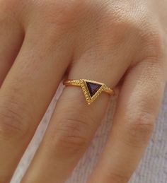 "A solid gold triangle ring, designed in an ethnic shape, extremely impressive, and yet classic, this gold ring will add lots of character to your evening/daily look, emphasizing your inner side. Upgrade your jewelry collection with this amazing ring, or get it as a special gift for your loved one. ✈ My rings are packed and delivered with Express Premium Delivery Service. Delivery is included in the price. PLEASE add your phone number for the delivery company, it is required; thank you ✈ Also, T Gold Trillion Cut Gemstone Ring, Luxury Trillion Cut Rings For Gift, Luxury Trillion-cut Rings For Gifts, Luxury Trillion Cut Ring As Gift, Luxury Trillion Cut Ring Gift, Luxury Gold Trillion Cut Rings, Luxury Trillion Cut Gold Rings, Elegant Triangle Rings For Anniversary, Gold Trillion Cut Promise Ring