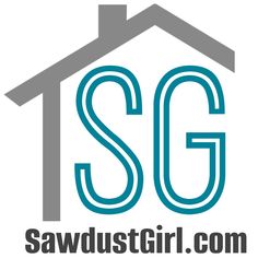 the logo for sawdustgirl com, which has been designed to look like a house