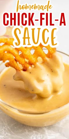 homemade chicken - fil - a sauce in a glass bowl with cheesy fries