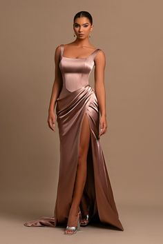 Would you like to create your own elegant?Check out this Gorgeous Lotus Root Pink Evening Dress Ball Gown Wide Shoulder Straps Square Neckline Pleated Slit at okdais.com,available in 70+ colors & all sizes, you can get any kind of dress you want here. Scoop Neck Bridesmaid Dress, High Split Dress, Bridesmaid Dresses Satin, Pink Evening Dress, Prom Dresses Long Mermaid, Prom Dresses Online, فستان سهرة, Mermaid Evening Dresses, Mermaid Fashion