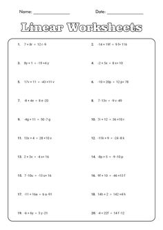 the worksheet for linear and square numbers is shown in black and white, which includes