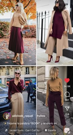 Chic Colourful Outfits, Burgundy Color Outfits, Outfits With Burgundy Shoes, Fall Outfits 2024 Burgundy, Maroon Fashion, Burgundy And Tan Outfit, Burgundy Boots Outfit Fall, Burgandy Color Pallet Outfit, Bordo Outfit