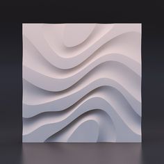 an abstract paper sculpture with wavy lines on it's surface, in white and grey