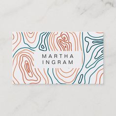 a business card with the words martha ingram in orange, blue and green on it