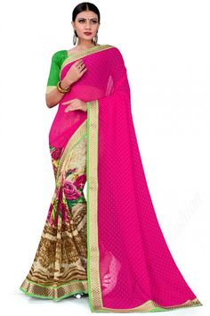 Multi Color Georgette Printed Saree $ 74 Multi Color Saree, Traditional Saree, Georgette Fabric, Work It, Printed Sarees, Saree Styles, Saree Collection