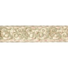 a white wallpaper border with swirls and scrolls on it's edges,