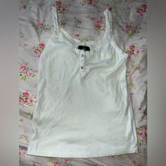 Brand: Angie Color: White Size: Small Never Worn Button Up Tank Top, White Lace, Lace Trim, Vision Board, Outfit Ideas, Color White, Button Up, Tank Top, Womens Tops