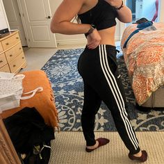 Brand New Black Adidas Activewear For Loungewear, Adidas White Workout Pants, Black Joggers With Three Stripes, Adidas Black Bottoms For Loungewear, Adidas Joggers, Adidas Pants, Adidas Black, Black Adidas, Adidas Women