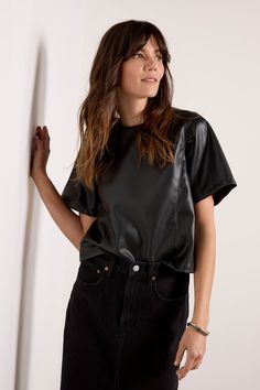 Zuri Faux Leather Tee Leather T Shirt, Skirt And Boots, Boots For Fall, Fashion 101, Fall Shopping, Tee Dress, Work Fashion, Fashion Flats, Fall Trends