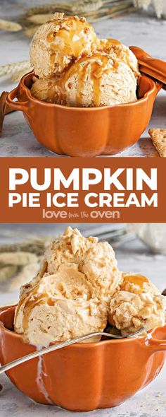 pumpkin pie ice cream in an orange bowl