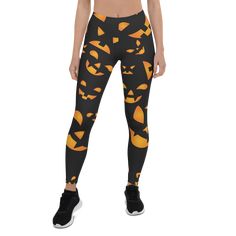 Elevate your Halloween fashion with GearBunch Jack-O-Lantern Leggings for Women. Stand out with spooky style. Perfect fit, premium quality. Shop now! Fitted Casual Pants For Halloween, Stretch Bottoms For Halloween Cosplay, Black Bottoms For Halloween Costume, Black Pants For Halloween Cosplay, Black Stretch Pants For Halloween, Black Pants For Cosplay Halloween, Black Halloween Cosplay Pants, Fitted Pants For Fall Costume Party, Black Stretch Pants For Costume Party