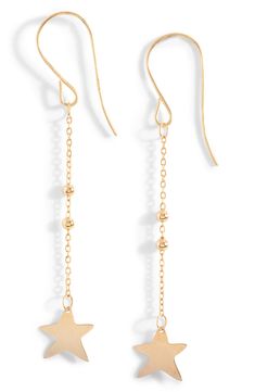 Artsy stars lend celestial shine to these dangling 14-karat-gold earrings. Style Name:Bony Levy 14K Gold Star Drop Earrings. Style Number: 5892506. Available in stores. Star Drop Earrings, Bony Levy, French Wire, Gold Star, Keep Jewelry, Gold Stars, Print Gifts, Gold Earrings, Arrow Necklace