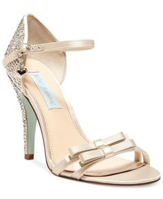 Blue by Betsey Johnson Bow Evening Sandals | macys.com Best Bridal Shoes, Blue By Betsey Johnson, Designer Wedding Shoes, Ivory Wedding Shoes, White Wedding Shoes, Evening Sandals, Rhinestone Heels, Bow Shoes, Wedding Heels