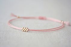 Shiloh / Pink Friendship Bracelet with Woven Small Gold Beads Pink Friendship Bracelet, Cord Bracelet, String Bracelet, Dainty Jewelry, Jewelry Tutorials, Bracelet Patterns, Friendship Bracelet