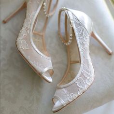 I Wore These Gorgeous Heels On My Wedding Day For About 6 Hours. The First Photo Was Taken By The Wedding Photographer. They Are Comfortable, Yet Have A “Something Borrowed” Feel To Them. They Have A Classic Look And Would Be Gorgeous For Any Occasion, Especially A Wedding! They Will Come In The Original Box :) Elegant Lace Open Toe Wedding Shoes, White Fitted Wedding Shoes For Bride, Fitted Almond Toe Wedding Shoes, Elegant Wedding Shoes With 4-inch Heel For Bridal Shower, Fitted Champagne Heels For Wedding, Elegant White Bridal Accessories For Wedding Reception, Elegant Open Toe Heels For Bride, Elegant Cream Heels For Bride, Elegant Open Toe Wedding Shoes For Bride