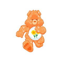 a brown teddy bear holding a yellow flower