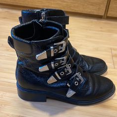 Love These Boots!!!! Stylish And Chic! Marc Fisher Combat Boots, Marc Fisher, Moto Boots, Black Silver, Size 7, Women Shoes, Boots, Silver, Women Shopping