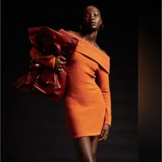 H&M Off The Shoulder Color: Orange Size: Medium 51% Polyester, 41% Acrylic, 6% Wool, 2% Elastane Off The Shoulder Textured Unlined Orange Sweater Dress, Orange Sweater, Dress Off Shoulder, Dress H&m, Long Sleeve Shift Dress, H M Dresses, Summer Fashion Outfits, Hm Dress, Textured Knit