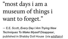 a quote from e e scott about the museum of things i want to forget,