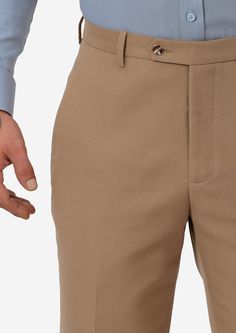 Our Camel Cotton Chino Pants are a classic wardrobe staple. Made of durable, high-quality cotton, these pants stand the test of time and are great for both casual and professional occasions and a consistent best seller. Classic Slim Fit Brown Pants, Beige Slim Fit Bottoms For Work, Brown Cotton Dress Pants For Business Casual, Classic Beige Dress Pants With Straight Hem, Business Casual Brown Cotton Dress Pants, Beige Semi-formal Bottoms With Welt Pockets, Beige Bottoms For Business Casual With Straight Hem, Beige Fitted Work Pants With Welt Pockets, Beige Straight Chinos For Business Casual