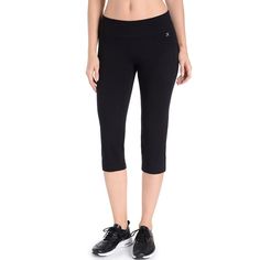 On-the-go style. These women's Danskin high-waisted yoga capris give your casual look a sporty touch. Smooth, stretchy matte cotton blend moves with you Reinforced wicking on the gusset FIT & SIZING 21-in. approximate inseam High rise sits on the natural waist Wide elastic waistband for flattering look FABRIC & CARE Cotton, polyester, spandex Machine wash Imported  Size: Medium. Color: Black. Gender: female. Age Group: adult.