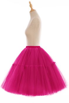 Multi-layer Tulle Tutu Skirts Fuchsia 6 Layers Fluffy Petticoat Underskirt Princess Ball Gown Women Pink Ruffled Full Skirt Petticoat, Pink Crinoline Petticoat For Party, Pink Tiered Petticoat With Attached Cancan, Stretch Pink Dress With Tulle Skirt, Pink Stretch Dress With Tulle Skirt, Summer Pink Tulle Petticoat, Pink Party Petticoat, Summer Wedding Pink Petticoat, Spring Party Dress With Crinoline