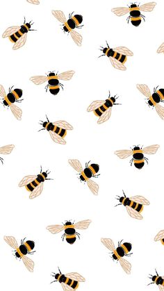 bees on white background with black and yellow stripes, all in different directions to the same pattern