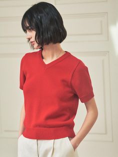 We just want to reach out and touch this perpetually chic knit top.It’s lightweight and soft.Designed for all wearing occasions and endless adventures. - V-neck short sleeve knit top- Ribbed cuffs, hem and neck- Regular fit and puff sleeve - Great for spring and summer- It's exceptionally soft with superfine merino wool blend- We use BCI certified cotton Fine Knit V-neck Top For Work, Classic V-neck Knit Top For Summer, Classic V-neck Spring Knit Top, Classic Knit V-neck Top, Classic Fine Knit V-neck Top, Fine Knit V-neck Tops For Layering, V-neck Knit Top For Layering, Solid V-neck Knit Top For Layering, Casual Fine Knit V-neck Top