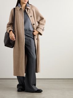 Timeless and impeccably made, Brunello Cucinelli's designs are the kind that'll last forever. This coat is made from herringbone wool and cashmere-blend, which is incredibly soft and naturally insulating. Cinch the loose shape with the self-tie belt. Timeless Long Wool Coat, Timeless Wool Coat With Concealed Placket, Timeless Wool Coat With Hidden Button Closure, Designer Coats, Flat Dress Shoes, Dress Flats, Exclusive Dress, Sport Swimwear, Sports Skirts