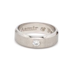 Modern Anniversary Band With Smooth Bezel, Modern Wide Band Engraved Ring For Anniversary, Modern Engraved Wide Band Ring For Anniversary, Modern Engraved Ring With Round Band For Anniversary, Modern Engraved Round Band Ring For Anniversary, Modern Anniversary Rings With Brushed Finish, Modern Promise Ring With Engraving, Silver Rings With Brushed Finish For Anniversary, Classic Anniversary Ring With Brushed Finish