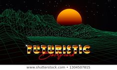 futuristic landscape with mountains and stars in the background, 3d text that reads'futuristic playground '