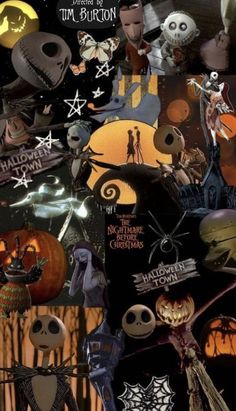 a collage of halloween images with pumpkins and skeletons