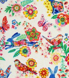 colorful birds and flowers on white background