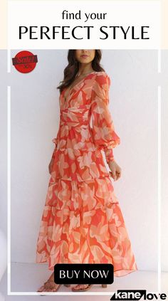 Fashion Printed Long Sleeve V-neck Swing Dress Elegant Long Sleeve V-neck Dress For Vacation, Spring Maxi Dress With Notched Neckline, Chic Spring Maxi Dress With Notched Neckline, Elegant V-neck Dress For Fall Vacation, Elegant V-neck Dress With Notched Neckline For Vacation, Spring Brunch V-neck Dress With Notched Neckline, Chic V-neck Dress With Notched Neckline For Spring, Spring Party Dress With Notched Neckline, Flowy Long Sleeve V-neck Dress For Spring