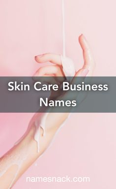 a woman's hand holding a bottle of skin care business name on pink background