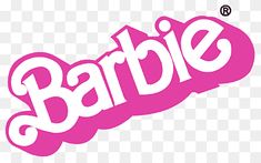 the word barbie is shown in pink and white