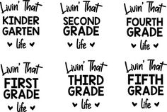 six different types of lettering that say i am that, second grade and third grade