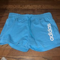 Brand: Adidas Color: Baby Blue Size: Small New With Tags. 53% Cotton And 36% Polyester. Traveling Clothes, Color Celeste, Shorts Adidas, Adidas Womens, Flag Football, Workout Outfits, Adidas Shorts, Blue Adidas, Travel Outfit