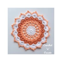 an orange and white crochet doily with the words crunch it's create