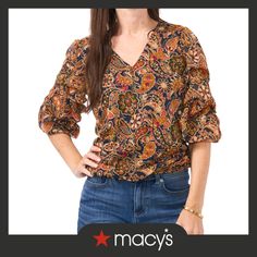 out of stock Patterned 3/4 Sleeve Tops For Fall, Trendy Long Sleeve Tops With Paisley Print, Chic Paisley Print Top For Work, Chic Paisley Print Top For Workwear, Fall Paisley Print V-neck Blouse, Casual Paisley Print Blouse For Work, Casual Paisley Print Top For Workwear, Long Sleeve Tops With Paisley Print For Work, Fall V-neck Blouse With Paisley Print