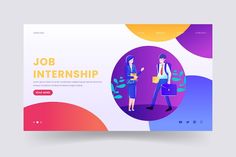 a landing page for a job interview with an image of two people in business attire