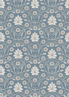 a blue and white wallpaper with flowers on it's side, in an ornate pattern